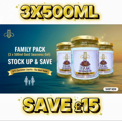 SEAMOSS GEL 500ml x 3 🔥 COLLOIDAL GOLD - SUPER SAVER FAMILY PACK  ⭐️⭐️⭐️⭐️⭐️  🚚💨 48hr Fast Delivery!